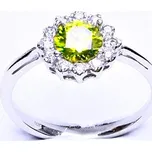 Zlatý prsten, bílé zlato, zirkon olivín, čiré zirkony, T 1495