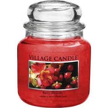 Svíčka Village Candle Berry Blossom 397g - střední vonná svíčka ve skle Červené květy