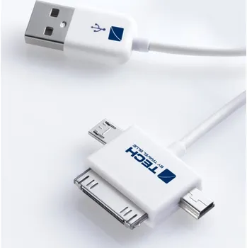 Datový kabel TECH by Travel Blue TECH napájecí a datový kabel USB 2.0 A - Apple konektor, micro a mini USB konektory, bílý, 1m
