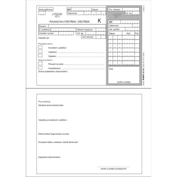 Tiskopis Poukaz na vyšetření - ošetření K cena za: 1 blok po 100 listech