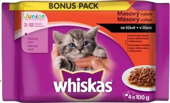 Krmivo pro kočku Whiskas Junior masový výběr ve šťávě 4 x 100 g