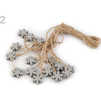 Dárková krabička Vločka dřevěná 2 cm šedá - na provázku 6 ks