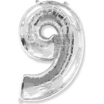 Balónek Fóliový balónek číslice devět stříbrný 85cm