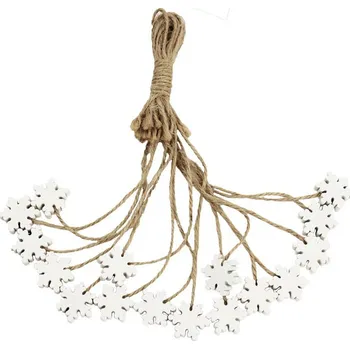 Dárková krabička Vločka dřevěná 2 cm bílá - na provázku 6 ks