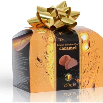 Bonboniéra Selllot, s.r.o., K Hájům 34, 155 00 Praha 5 - Vyrobeno v Belgii Belgické čokoládové lanýže s náplní karamel s mašlí 250 g