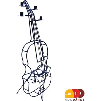 Svícen Stojan na láhev a svícen basa modrý 96 cm (kovový držák na láhev hudební nástroj)