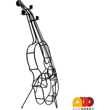 Svícen Stojan na láhev a svícen basa černý 96 cm (kovový držák na láhev hudební nástroj)