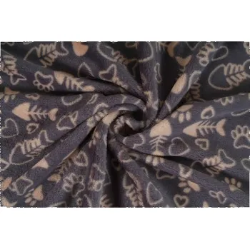 Coral fleece srdíčko a rybka, šedý podklad , látka, metráž