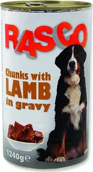 Krmivo pro psa Rasco Dog konzerva jehněčí kousky ve šťávě 1240 g