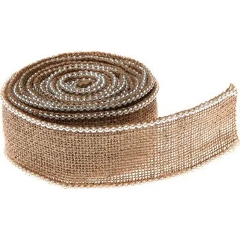 Stuha Jutová stuha s perlami 5 cm x 3 m - natur