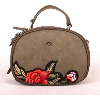 Kabelka Zelenohnědá (khaki) kabelka do ruky David Jones 5645-1 s výšivkou květin