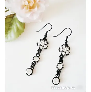 Náušnice Náušnice černé s bílým štrasem 2450