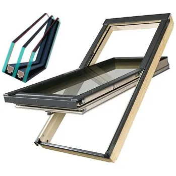 Okno Dřevěné Super energeticky úsporné proti hlukové FAKRO FTT R3 rozměr: 55x98 cm