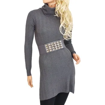 Dámské šaty Dámské úpletové šaty nad kolena - tmavě šedé - vel. UNI