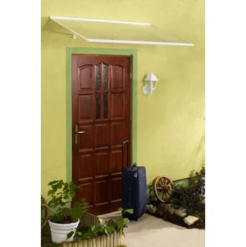 Stříška nad vchodové dveře vchodová stříška LANITPLAST MELES 120/85 bílá (Hliníková vchodová stříška bílá, š 1200 x h 850 x v 380 mm, čirý komůrkový polykarbonát 4 mm.)