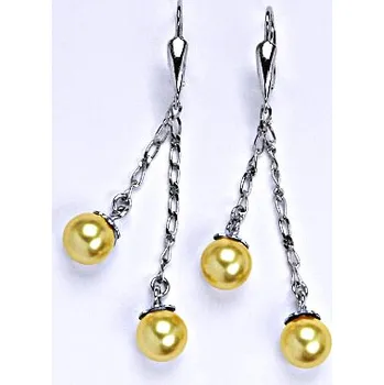 Náušnice Náušnice stříbrné se Swarovski gold perlou 8 mm, perly na řetízku, NK 1451/27