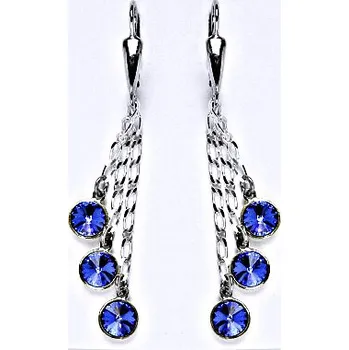 Náušnice Náušnice stříbrné s krystaly Swarovski saphire, kolečka na řetízku, NK 1336/3/20