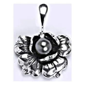 Přívěsek Stříbrný přívěšek s umělou perlou černou 8 mm, P 1010