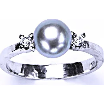 Prsten Stříbrný prsten, zirkon, přírodní perla šedá, T 1207 pp
