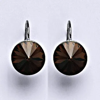 Náušnice Stříbrné náušnice se Swarovski krystaly Rivoli smoked topaz12 mm, NK 1468
