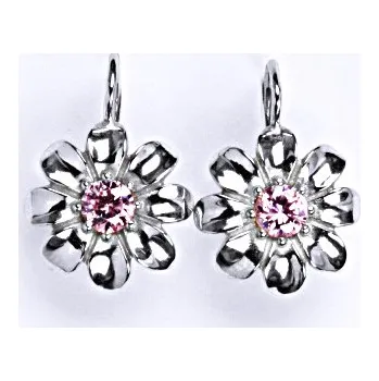 Náušnice Stříbrné náušnice se zirkonem rose, kytička NK 1389
