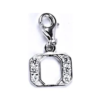 Přívěsek Stříbrný přívěšek na karabinku se zirkony písmenko O, P 1106