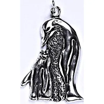 Přívěsek Stříbrný přívěsek patinou, tučňáci, přívěšek ze stříbra, P 993