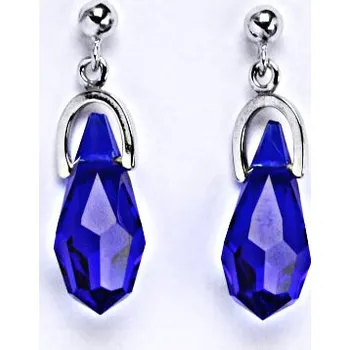 Náušnice Stříbrné náušnice na šroubek, krystal, sklo saphire NŠ 1191