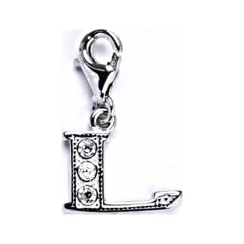 Přívěsek Stříbrný přívěšek na karabinku se zirkony písmenko L, P 1106