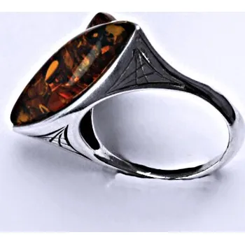 Prsten Stříbrný prsten s přírodními jantary, prsten ze stříbra, jantar, 7,93 g