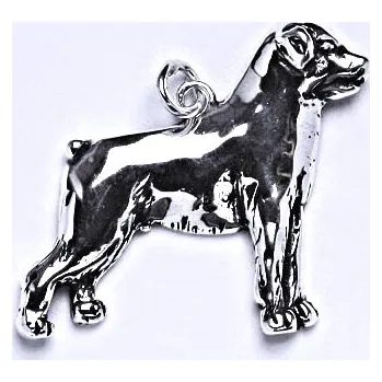 Přívěsek Stříbrný přívěšek pes-rotvajler s patinou,stříbrný přívěšek ve tvaru rotvajlera P 145