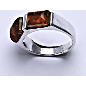 Prsten Stříbrný prsten s přírodními jantary, prsten ze stříbra, jantar, 4,81 g