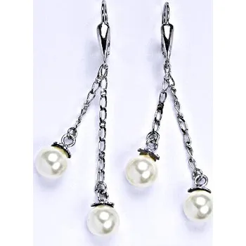 Náušnice Náušnice stříbrné se Swarovski white perlou 8 mm, perly na řetízku, NK 1451/27