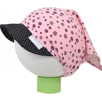 Šátek růžový bavlněný šátek na hlavu s kytičkami