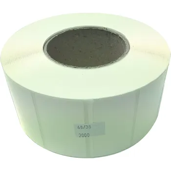 Kotouček do pokladny a tiskárny štítků Etiketa na kotouči 68x38mm,plastová (PE), silné lepidlo SYNTYRE, dutinka 76mm!