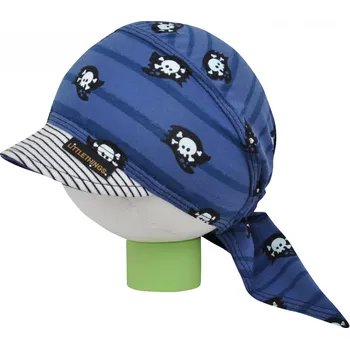 Šátek modrý pirátský šátek na hlavu s lebkami