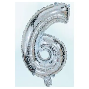 Balónek Balón foliový číslice STŘÍBRNÁ 35 cm - číslice 6 (NELZE PLNIT HELIEM)