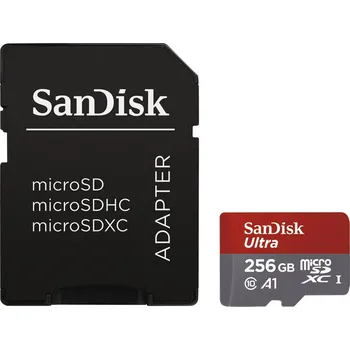 Paměťová karta SanDisk Ultra microSDXC 256 GB Clas 10 A1 USH+I + SD adaptér (SDSQUAR-256G-GN6MA)