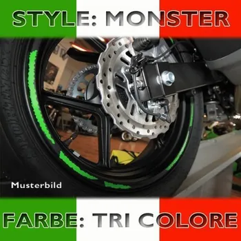 Samolepicí dekorace na vozidlo Proužky na ráfky Monster, trikolora Italy, 7mm široké, pro 16-19 palcová kola