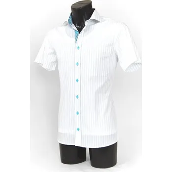 Pánská košile HEDVA ČESKÝ BROKÁT Košile SLIM/KR proužek tyrkys Velikost: 39, Fazóna: Slim