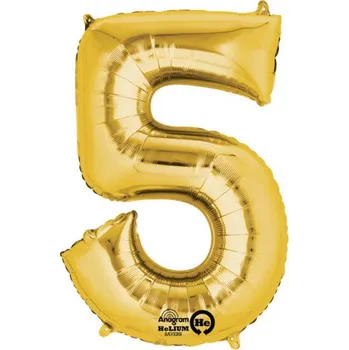 Balónek Amscan číslo 5 zlatý 86 cm