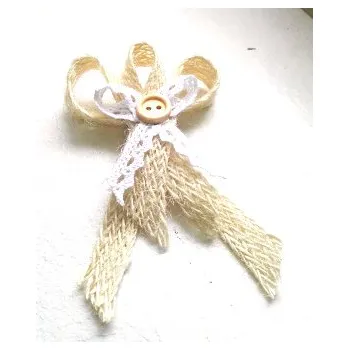 Svatební dekorace Svatební mašličky s jutou krémovou a krajkou - velké - 4 ks