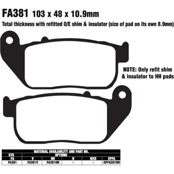 Brzdový komplet EBC FA381 organické brzdové destičky pro motorku