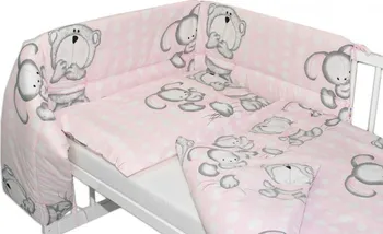 Příslušenství pro dětskou postel a kolébku Baby Nellys Mantinel s povlečením Medvídek s králíčkem Bubble 120 x 90 cm růžový