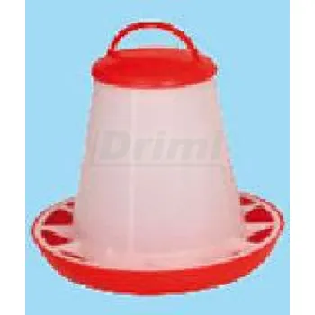 krmítko pro hospodářská zvířata Tubusové krmítko s přepážkami na 6 kg krmiva pro kuřata, křepelky, atd červeno bílé