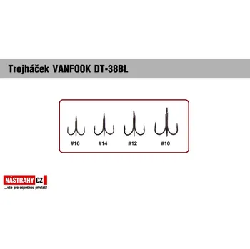 Rybářský háček Bezprotihrotý trojháček VANFOOK DT-38BL - Velikost 10, 7 ks