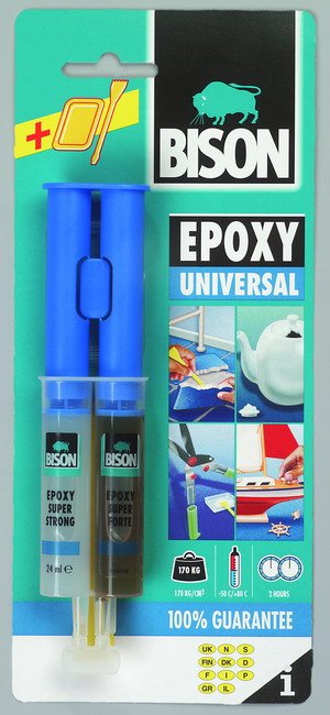 BISON Epoxy Universal 24 ml BISON lepidlo epoxidové dvousložkové, odolné vodě, zředěným,kyselinám, olejům a různým rozpouštědlům