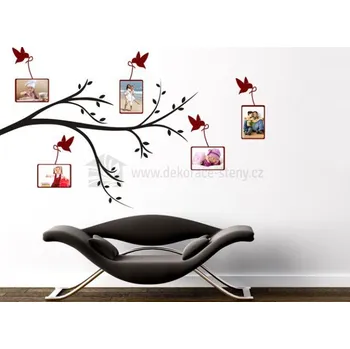 Samolepící dekorace Dekorace-steny.cz - Samolepky - Fotorámeček větev s ptáčky, Střední - 358