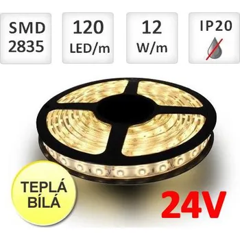 LED páska PREMIUMLUX LED pásek PROFI 24V 120ks 2835 12W/m TEPLÁ BÍLÁ
