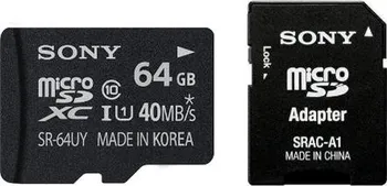 Paměťová karta Sony microSDXC 64 GB Class 10 UHS-I U1 + SD adaptér (SR-64UY3A)